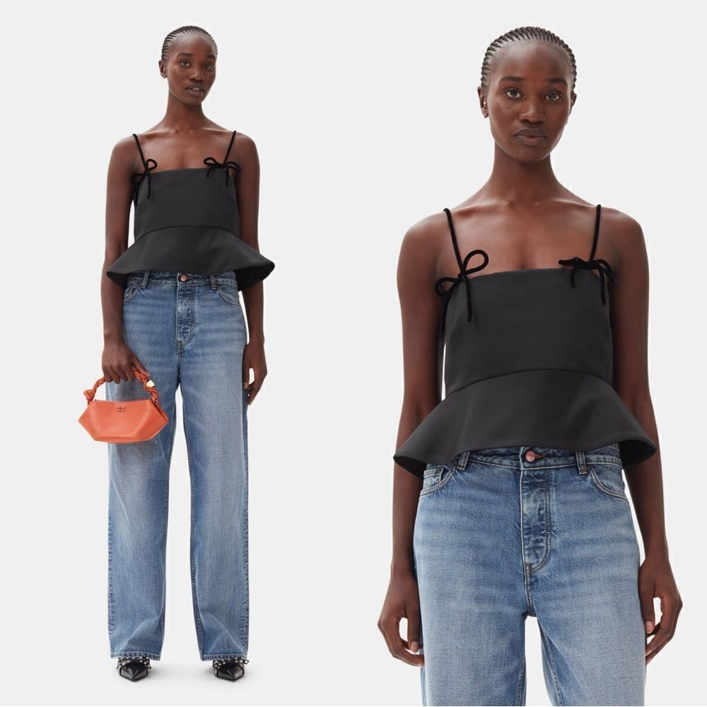 NWT GANNI Black Duchesse Satin Top in black